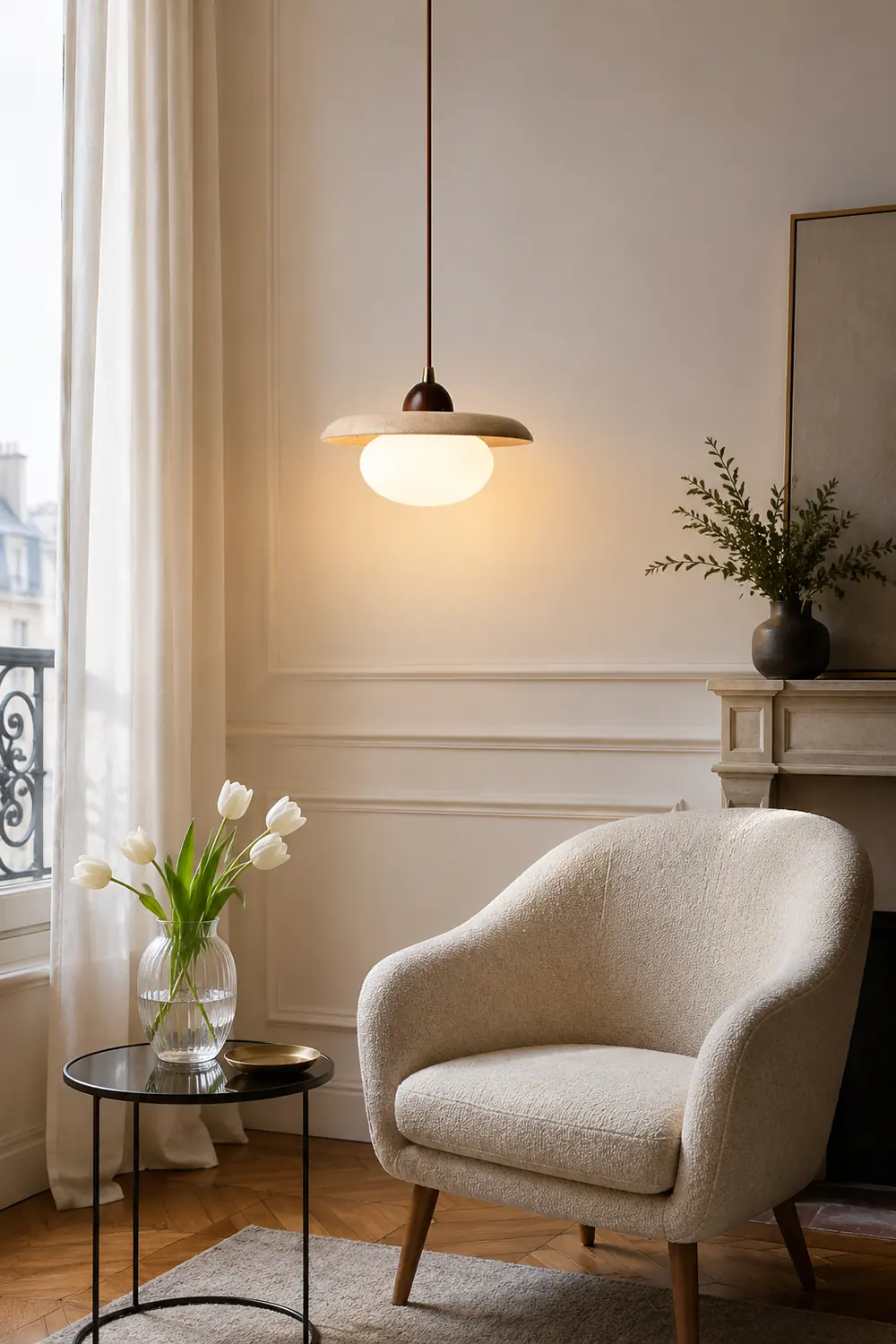 Wabi-Sabi Travertine Bedside Pendant Lamp - Lumpaz