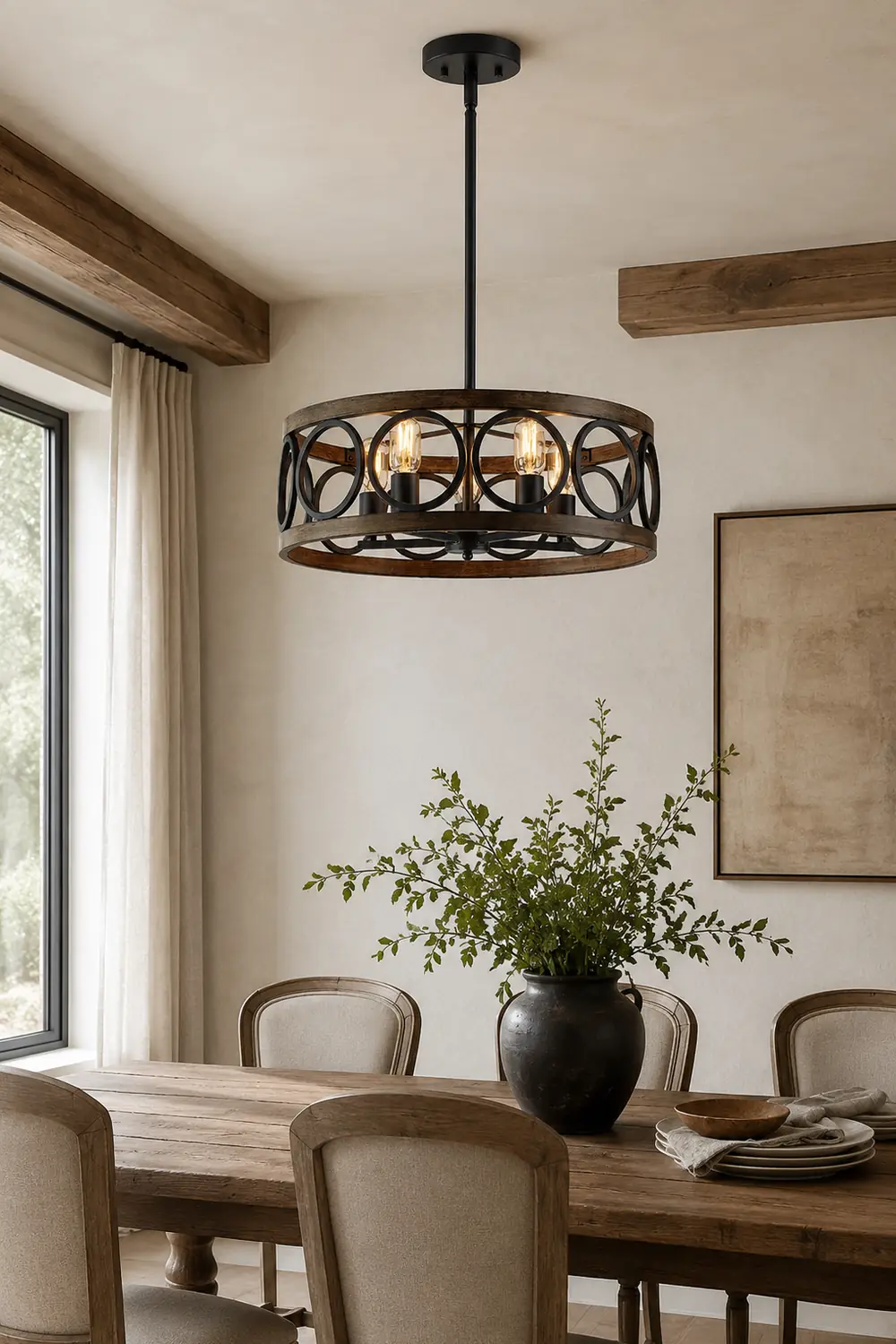 Franklin Bronze Vintage Wood Drum Chandelier - Lumpaz