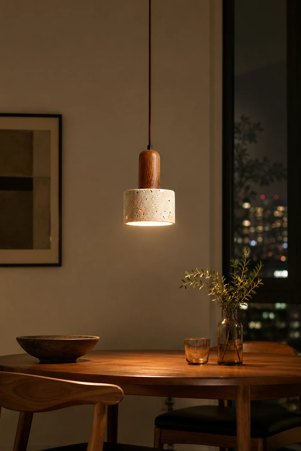 Natural Travertine Cylinder Pendant Light - Lumpaz