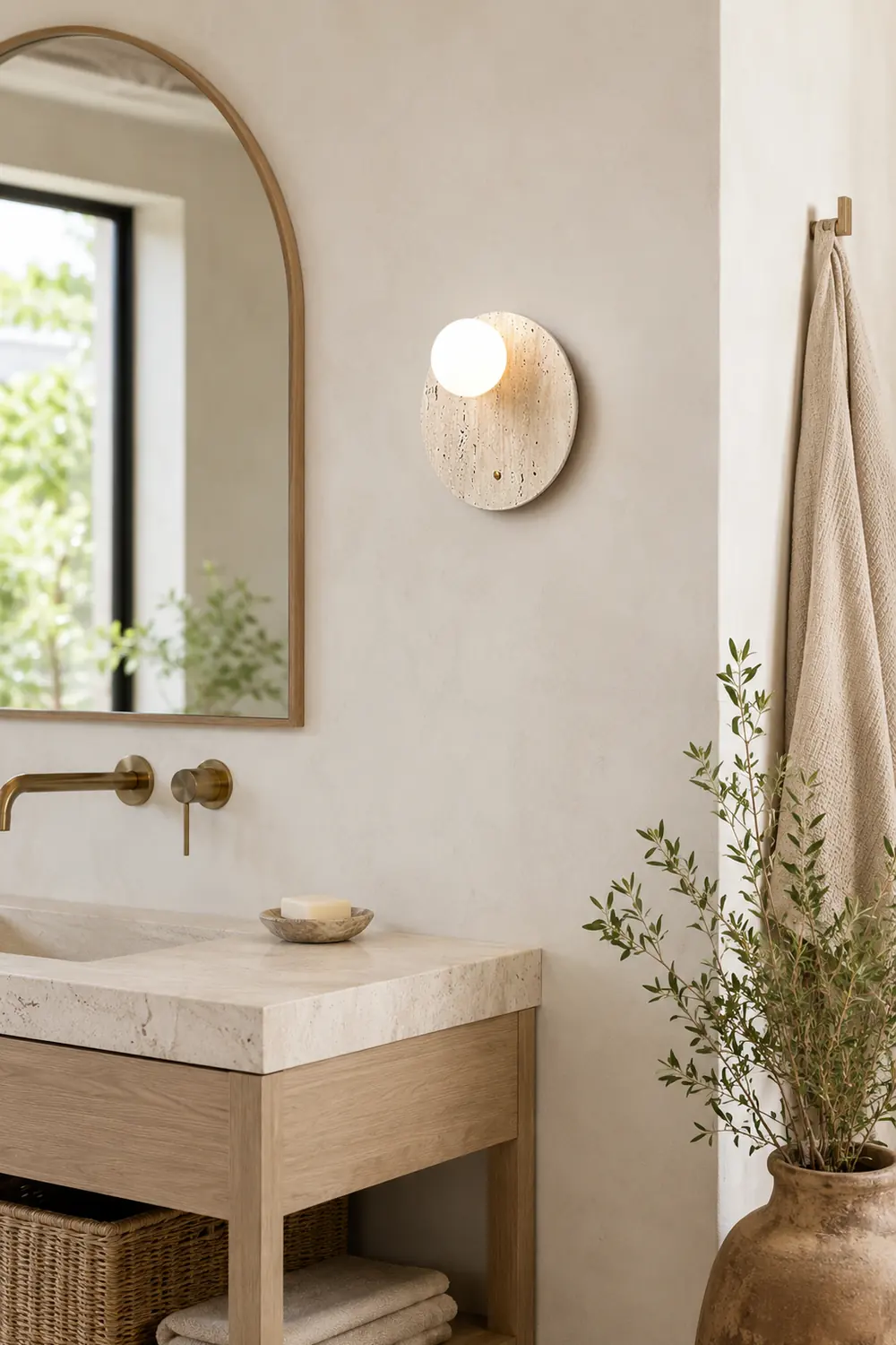 Japanese Oval Travertine Wall Light - Lumpaz