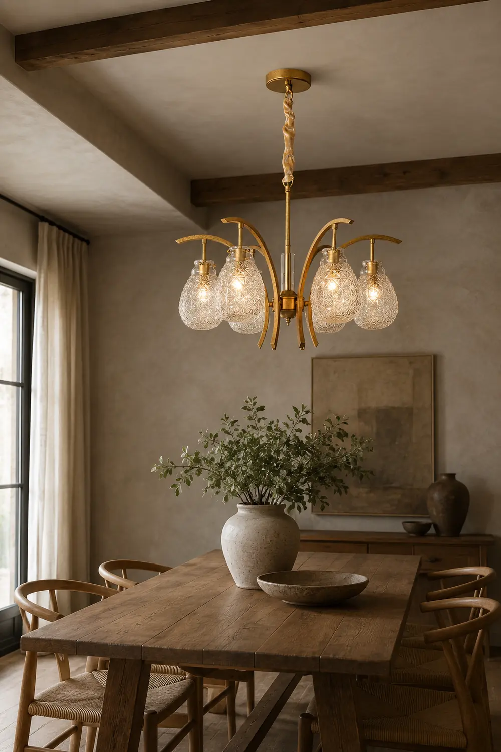 Golden floral glass chandelier - Lumpaz