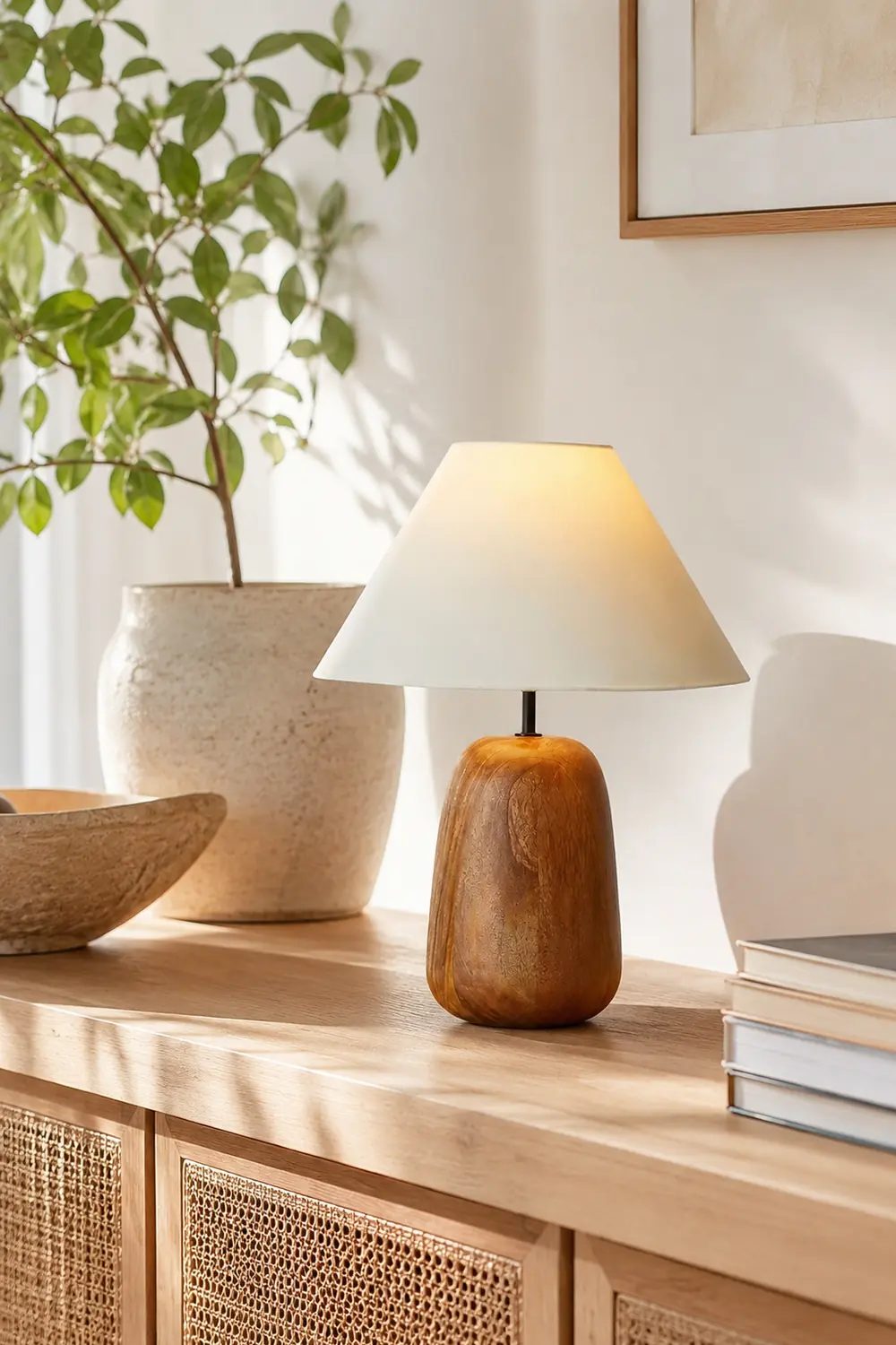 Grooved Country Wood Table Lamp - Lumpaz