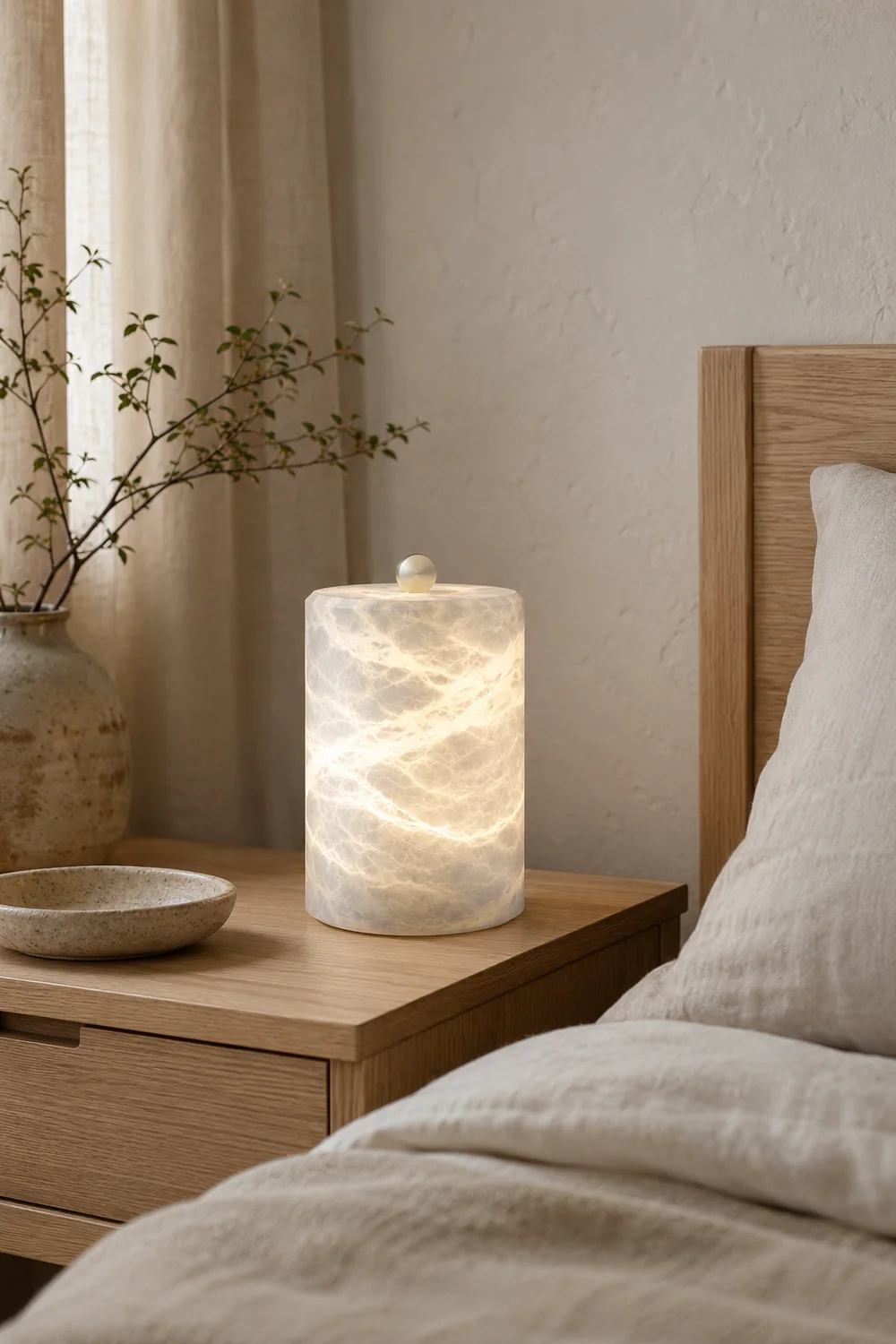 Cylindrical Alabaster Table Lamp - Lumpaz