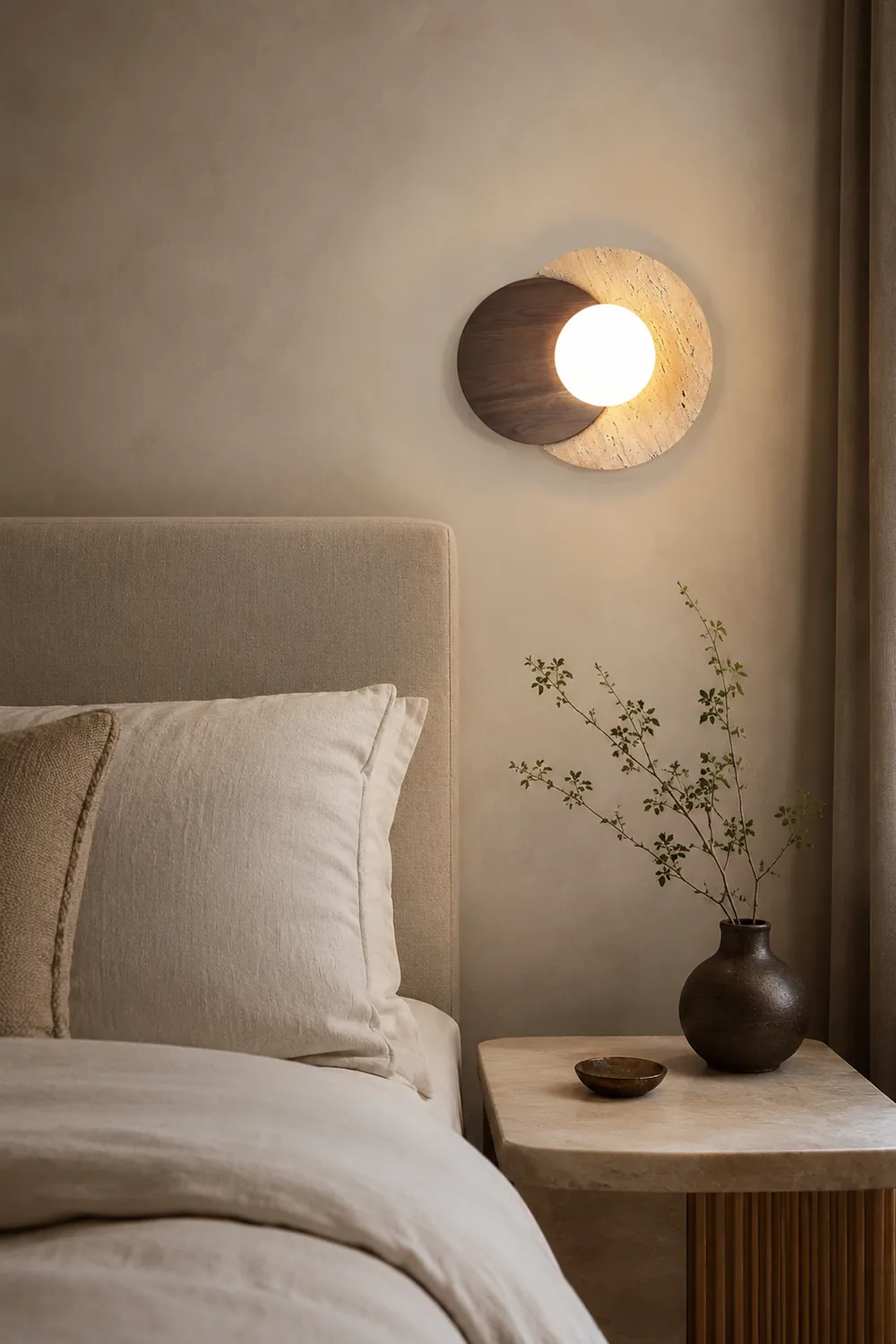 Partial Eclipse Wood & Stone Wall Light - Lumpaz