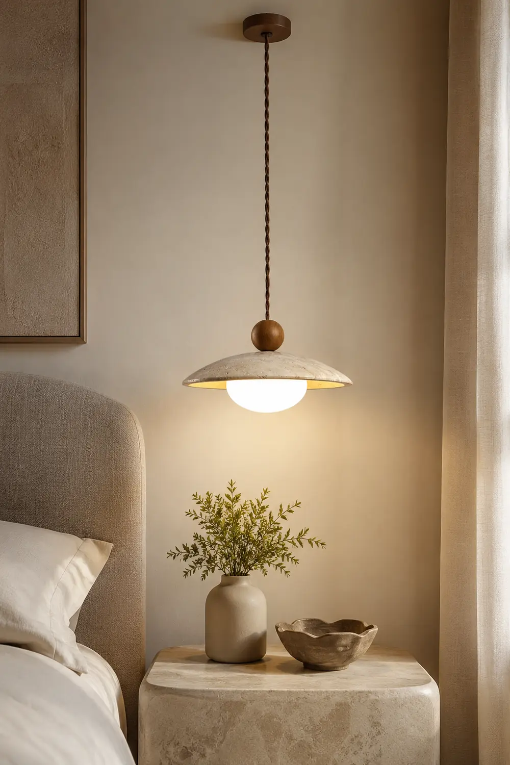Scandinavian Travertine Disc Pendant Lamp - Lumpaz