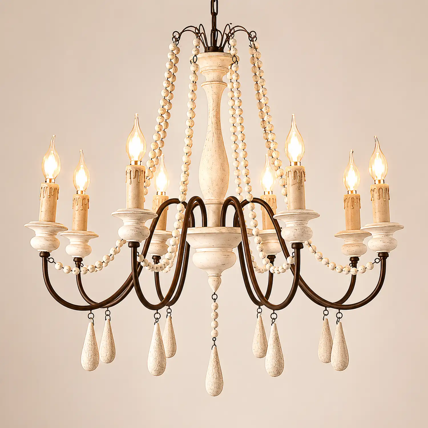 Rustic Beaded Candle Chandelier - Lumpaz
