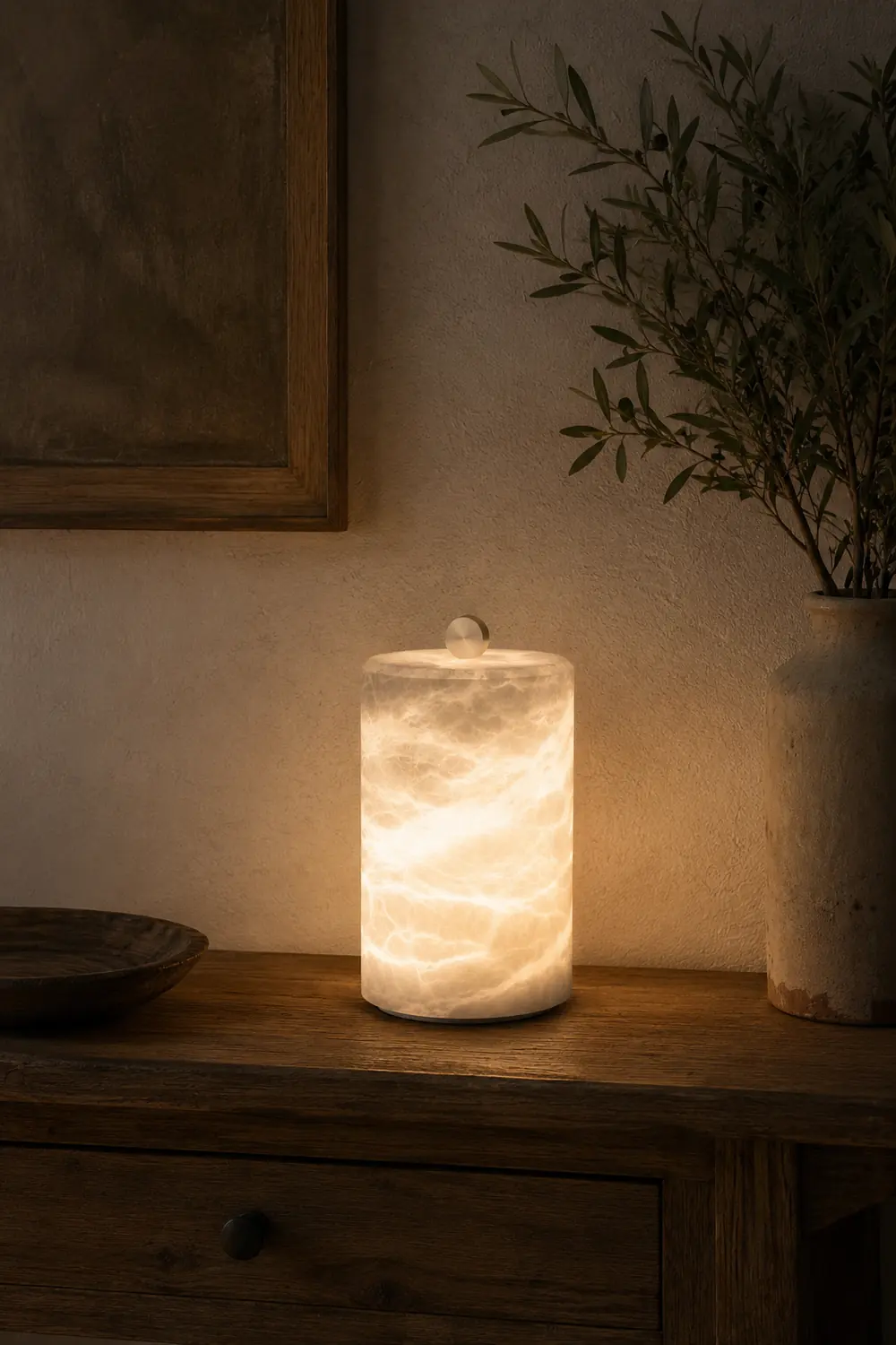 Cylindrical Alabaster Table Lamp - Lumpaz