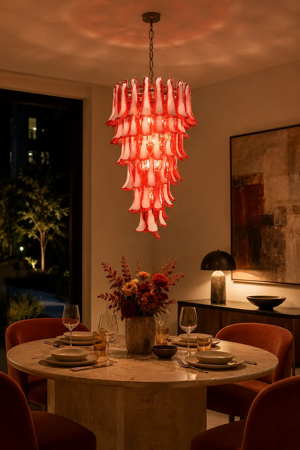 Murano Red Petals Spiral Chandelier - Lumpaz