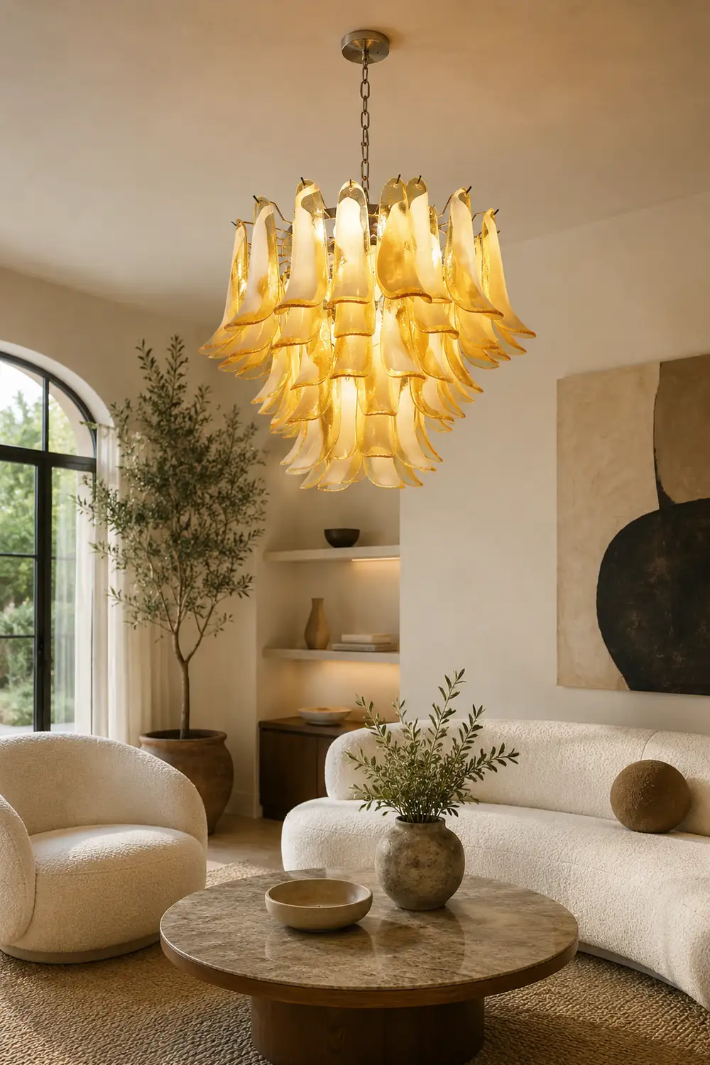 Amber Glass Murano Petals Chandelier - Lumpaz