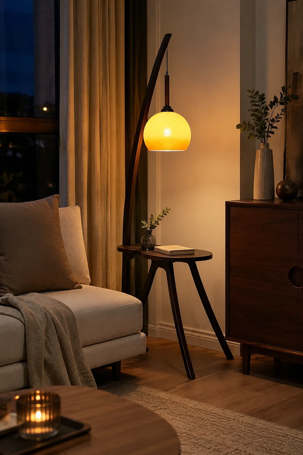 Arc Wood Hanging Floor Lamp - Lumpaz