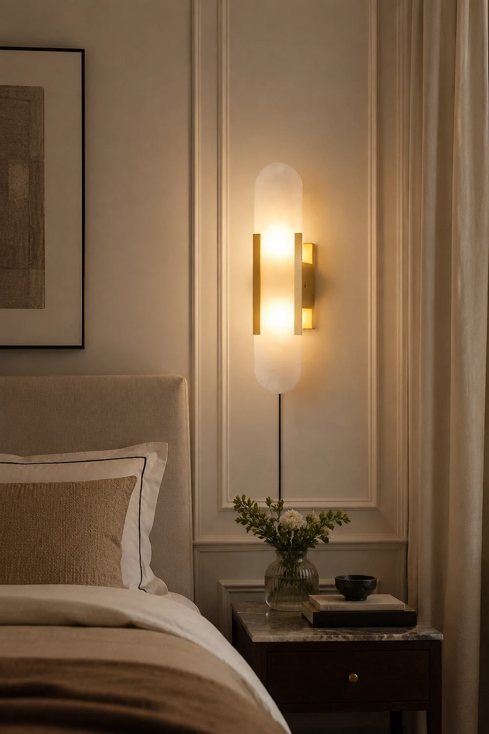 Geometric Harmony Alabaster Plug In Wall Lamp - Lumpaz