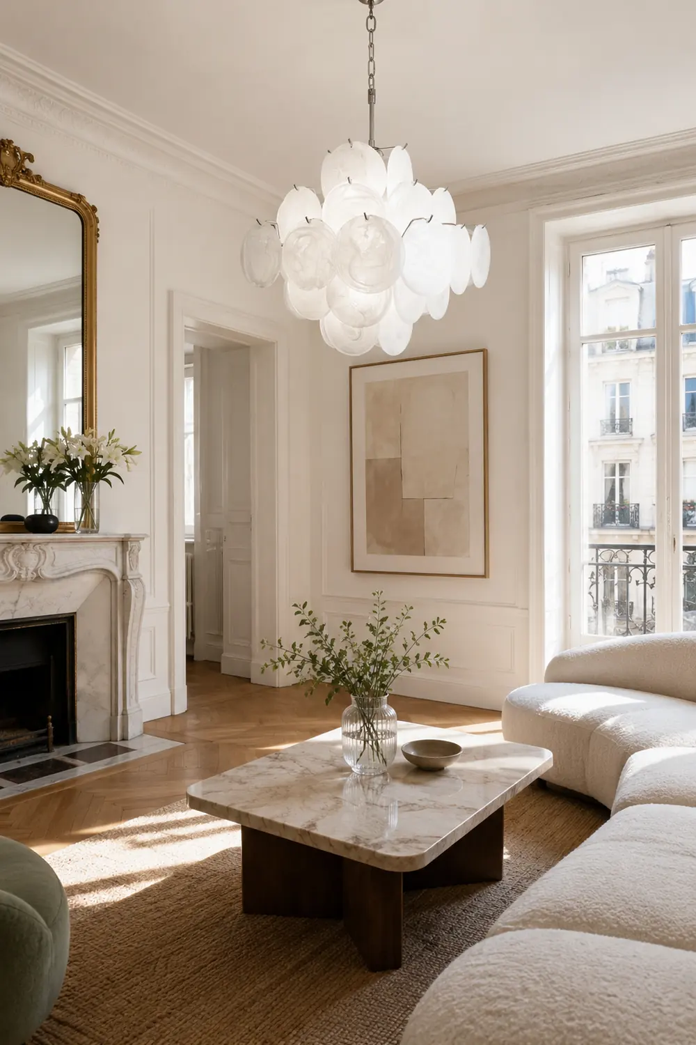 Isadora Murano White Disc Chandelier - Lumpaz