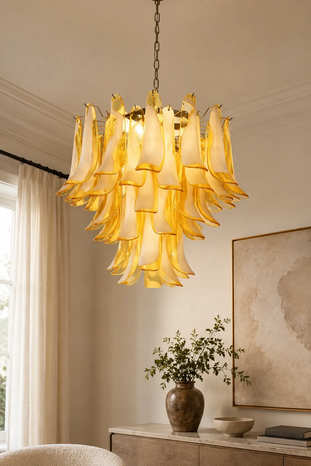 Amber Glass Murano Petals Chandelier - Lumpaz