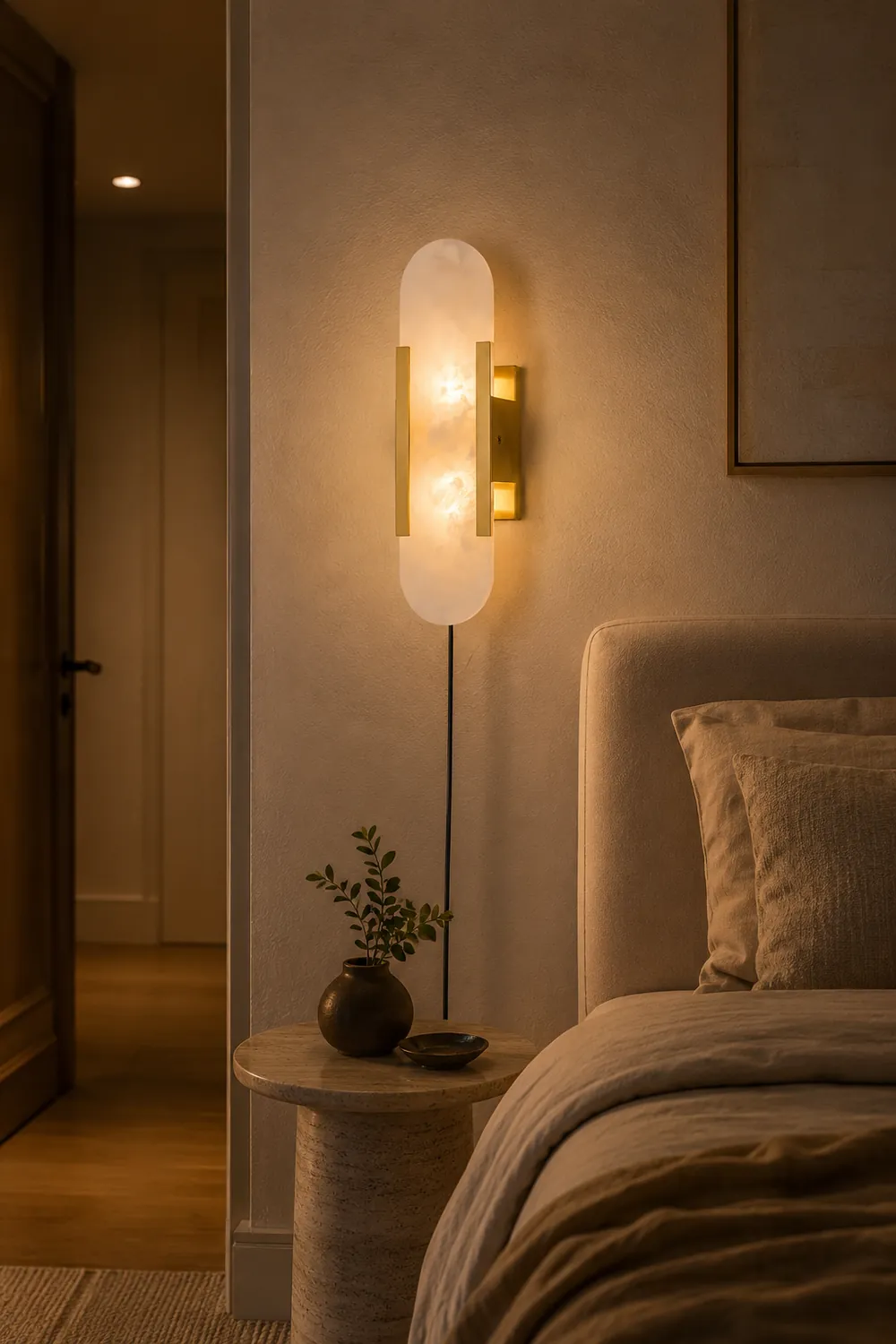 Geometric Harmony Alabaster Plug In Wall Lamp - Lumpaz