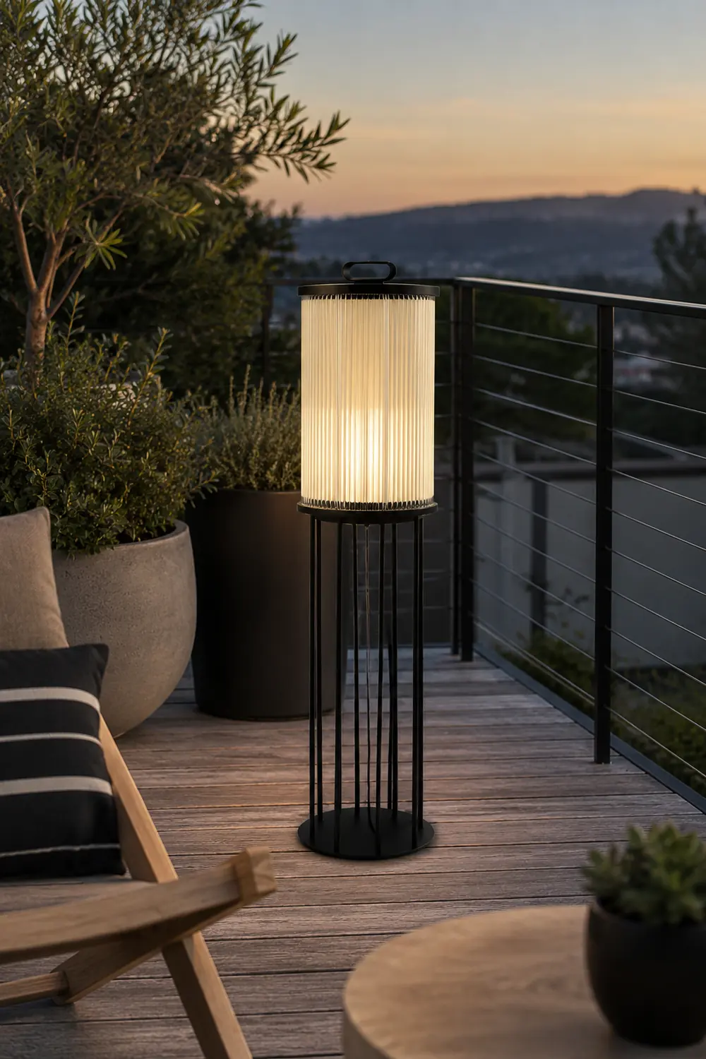 Line Glass Lantern Solar Floor Lamp - Lumpaz