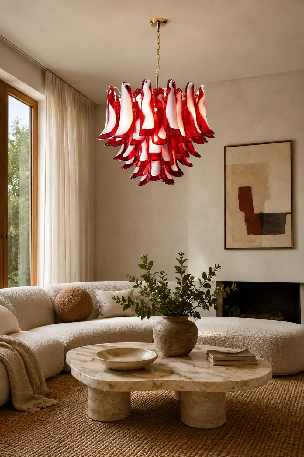 Red Glass Murano Petals Chandelier - Lumpaz