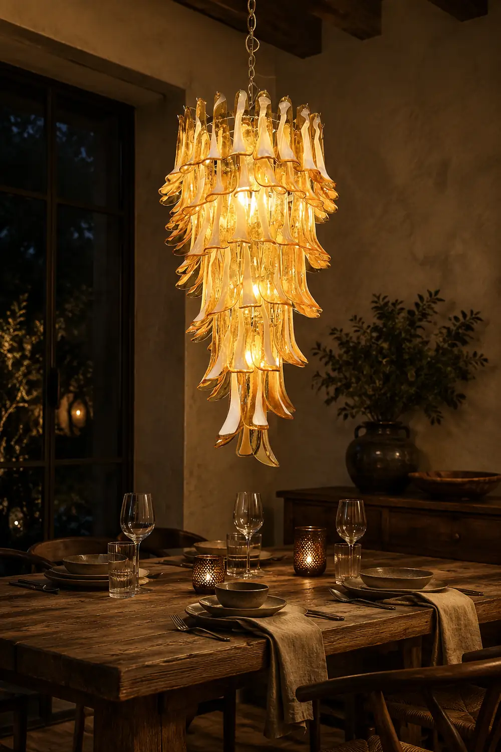 Murano Amber Petals Spiral Chandelier - Lumpaz