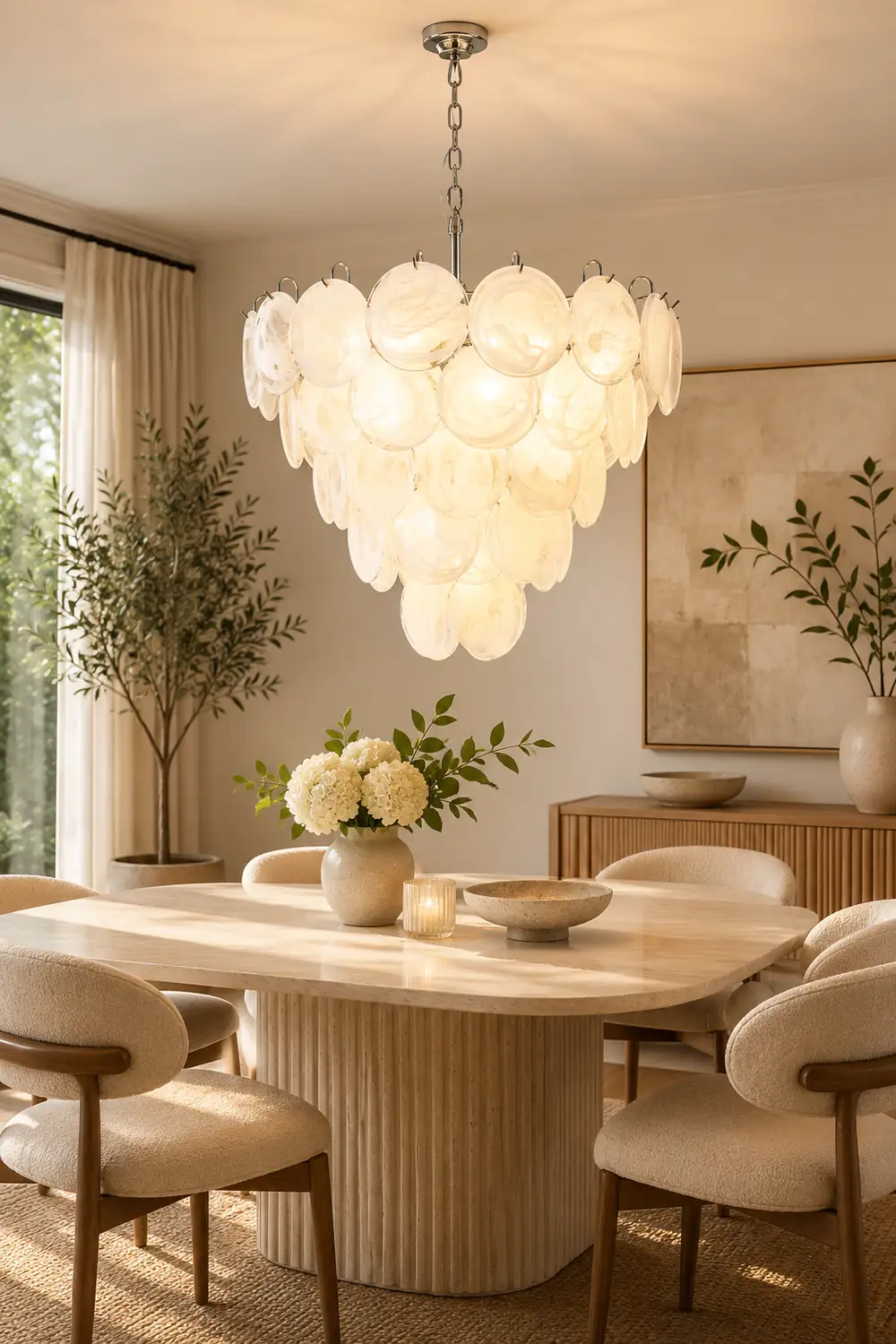 White Murano Disc Chandelier - Lumpaz