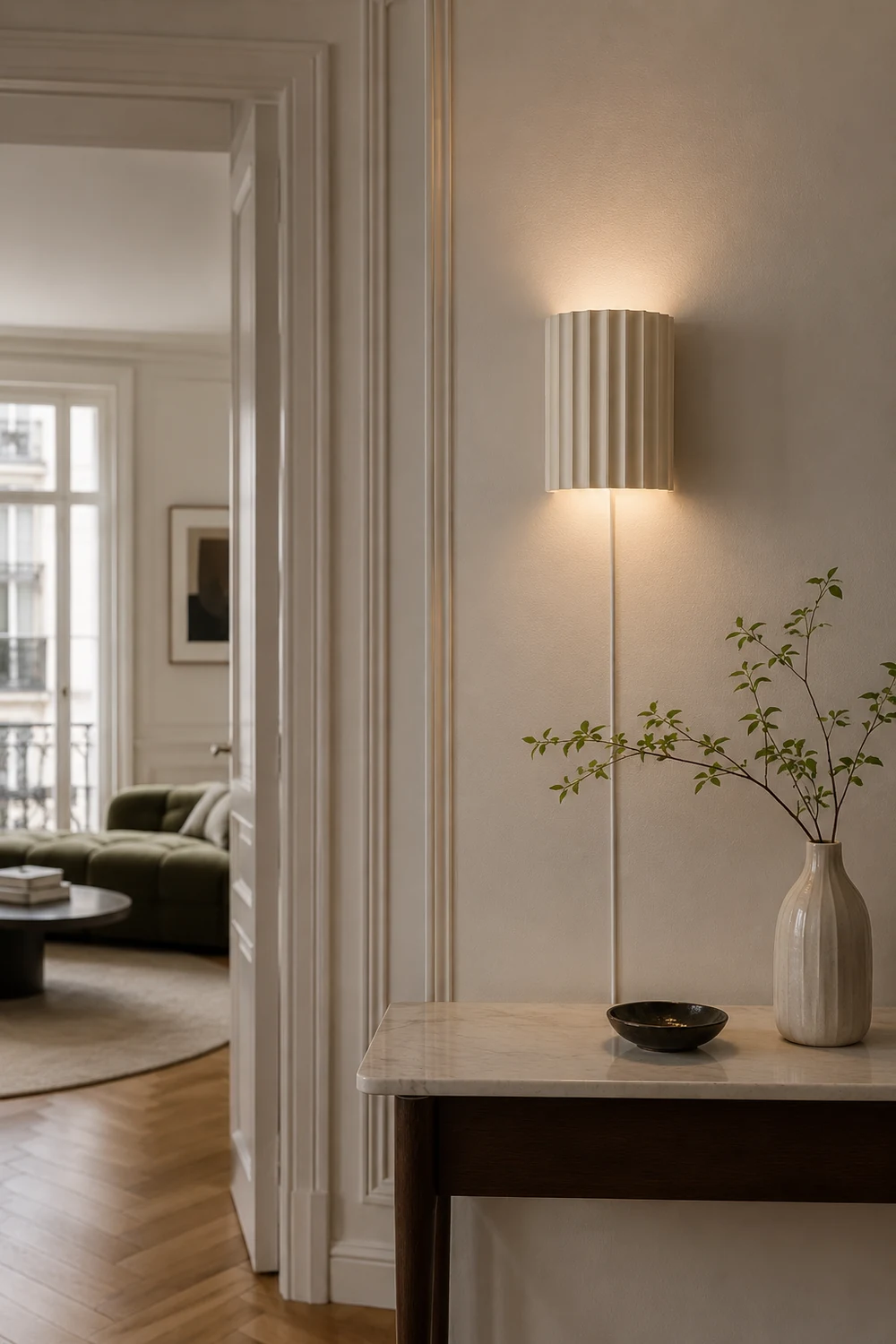 Fluted Resin Plug In Wall Lamp - Lumpaz