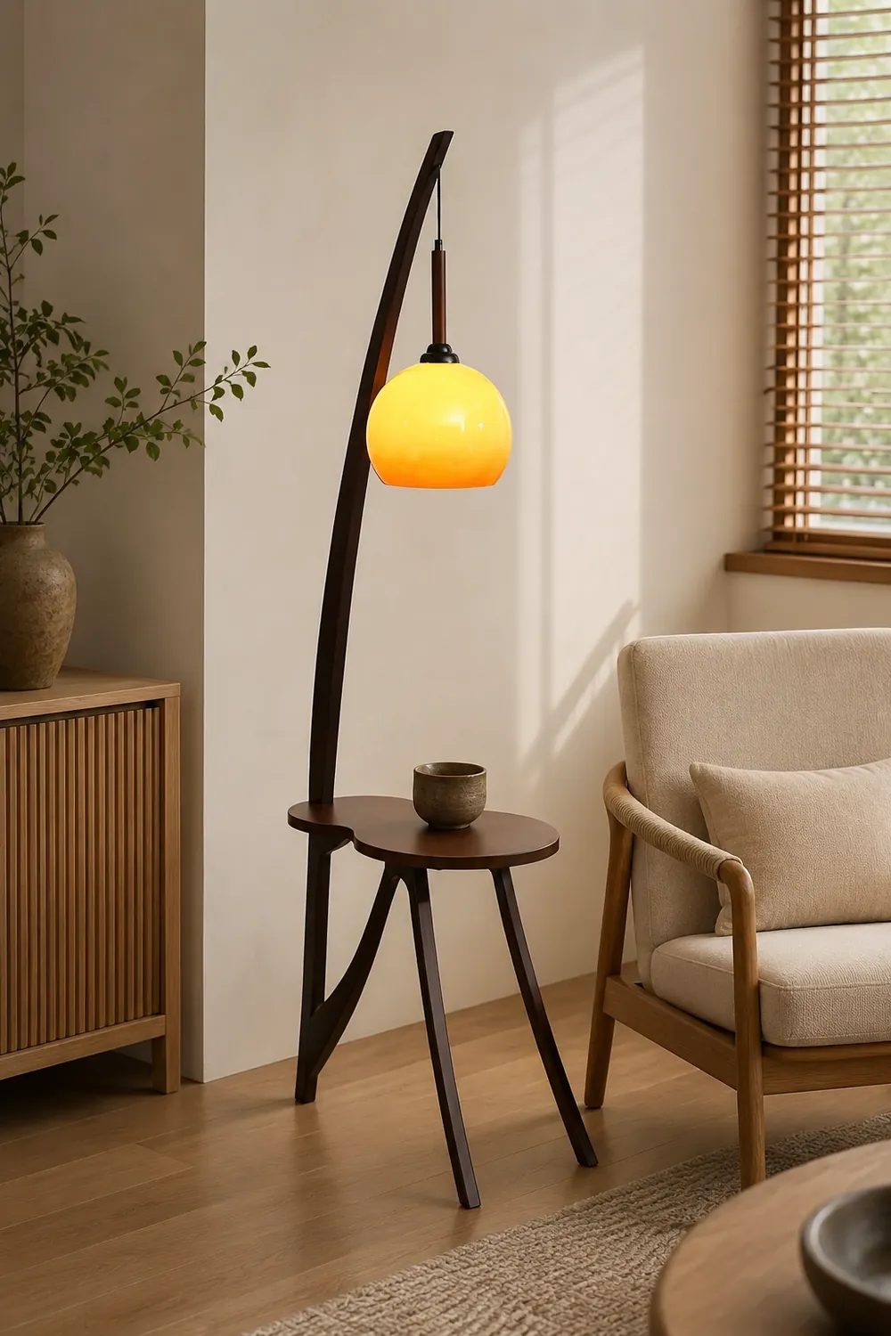 Arc Wood Hanging Floor Lamp - Lumpaz