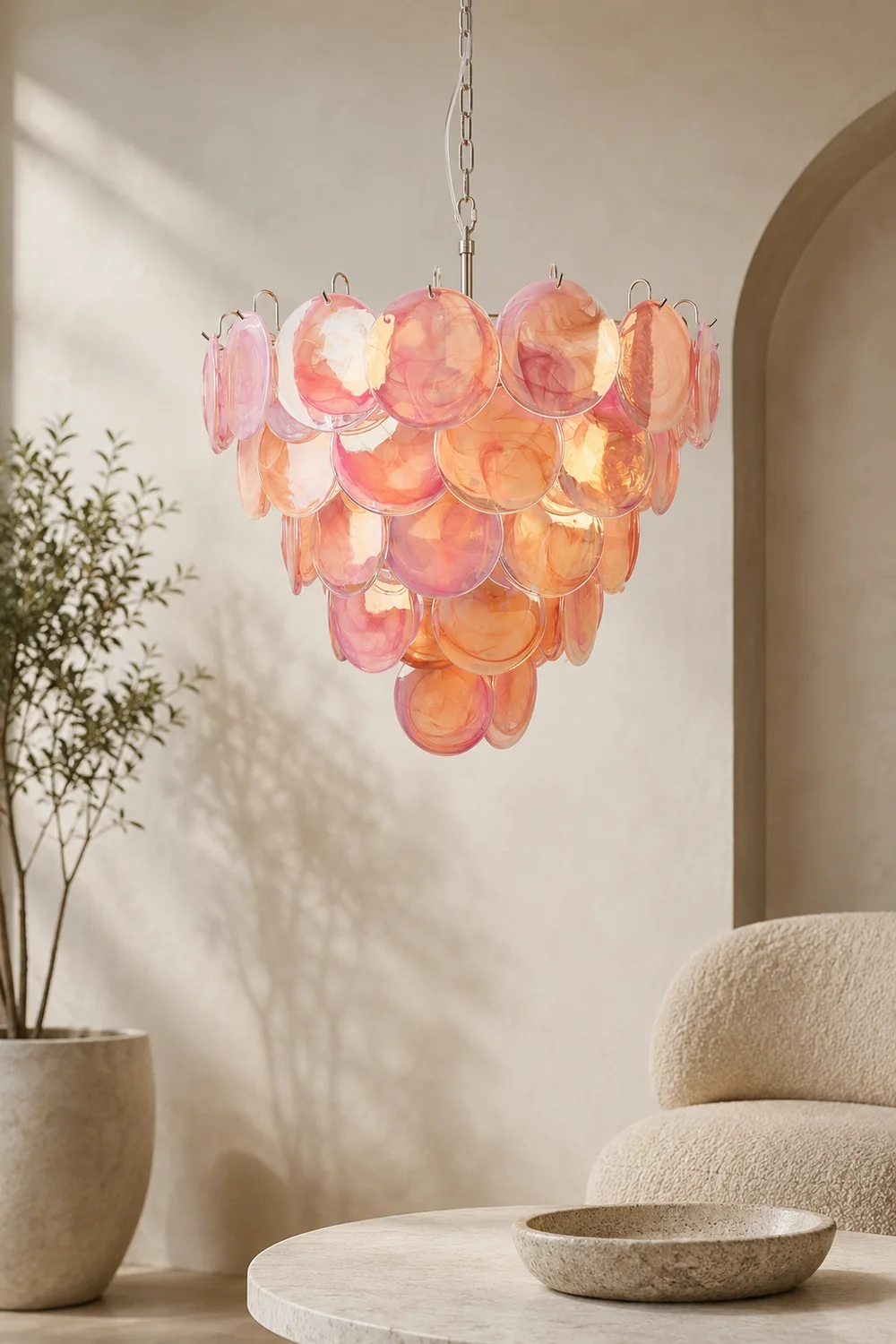 Pink Murano Disc Chandelier - Lumpaz