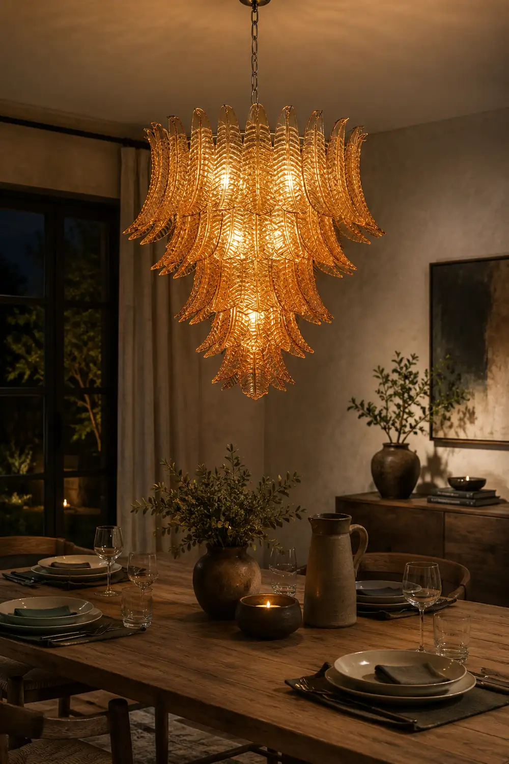 Amber Leaf Cascade Chandelier - Lumpaz