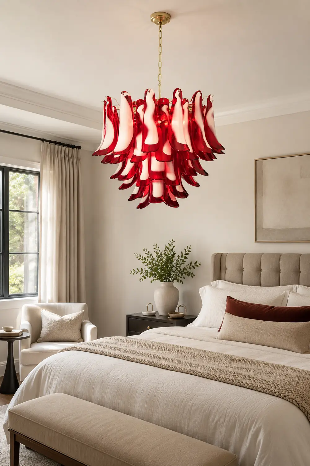 Red Glass Murano Petals Chandelier - Lumpaz