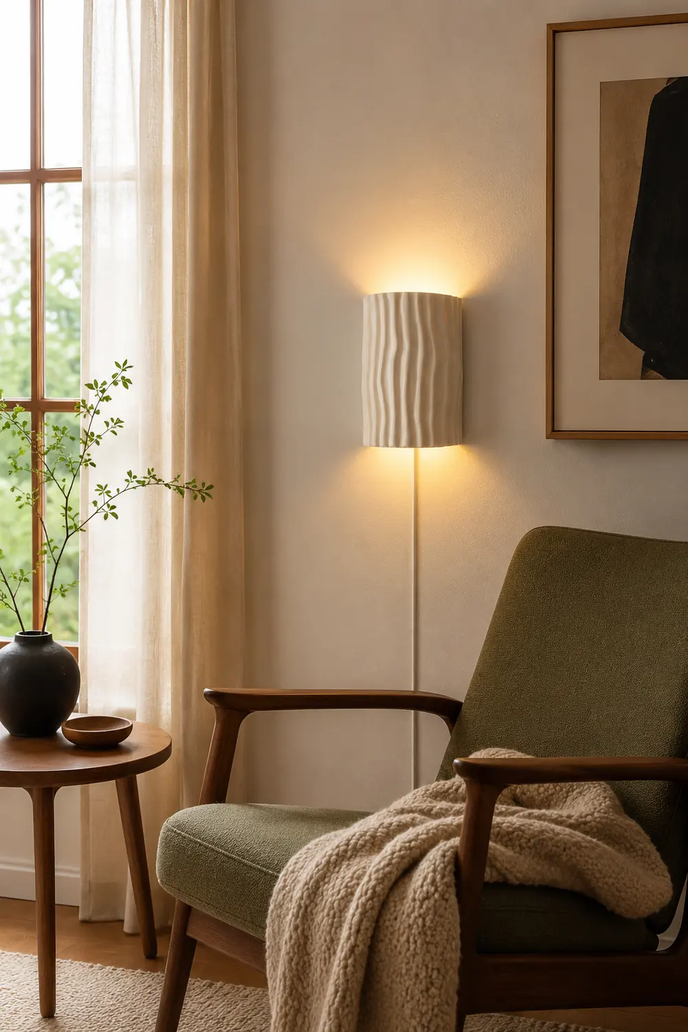 Pleated Resin Plug In Wall Lamp - Lumpaz