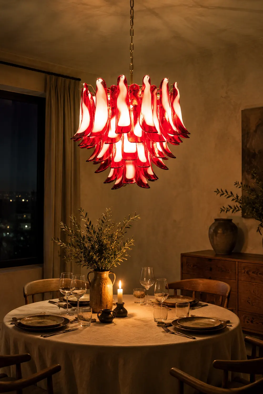 Red Glass Murano Petals Chandelier - Lumpaz