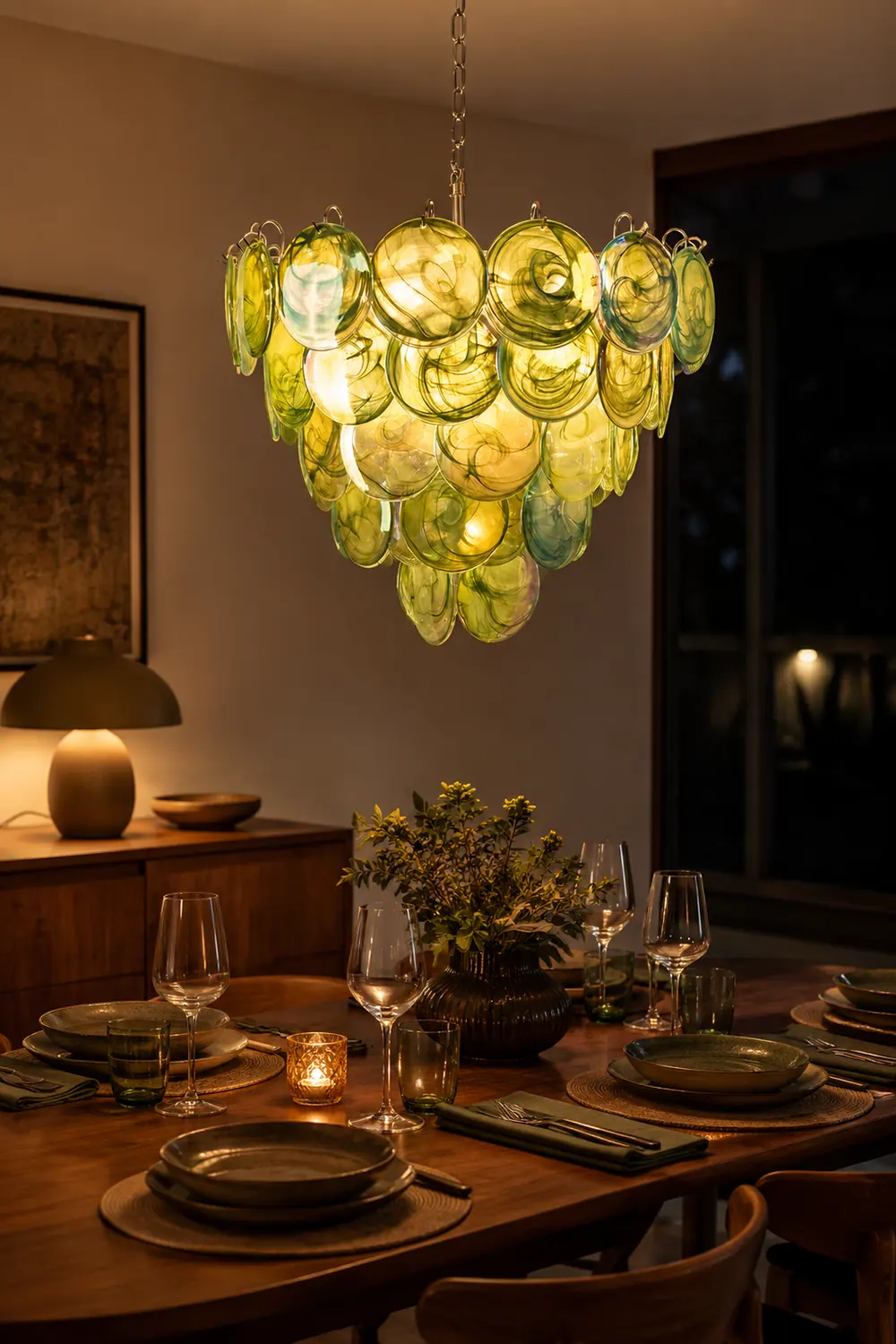 Green Murano Disc Chandelier - Lumpaz