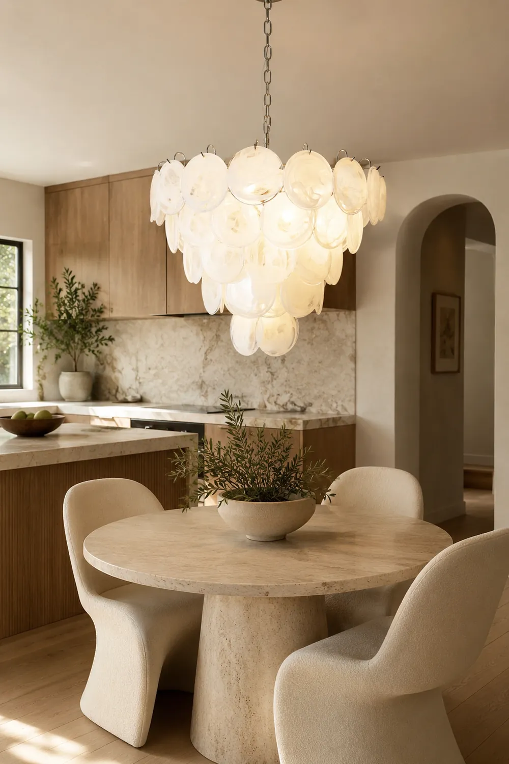 White Murano Disc Chandelier - Lumpaz