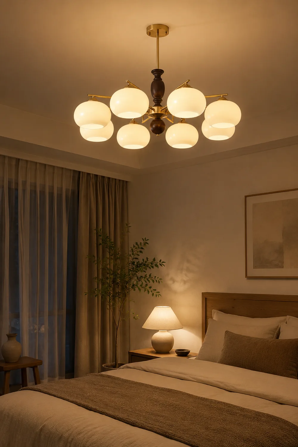 Walnut Beige Orb Chandelier - Lumpaz