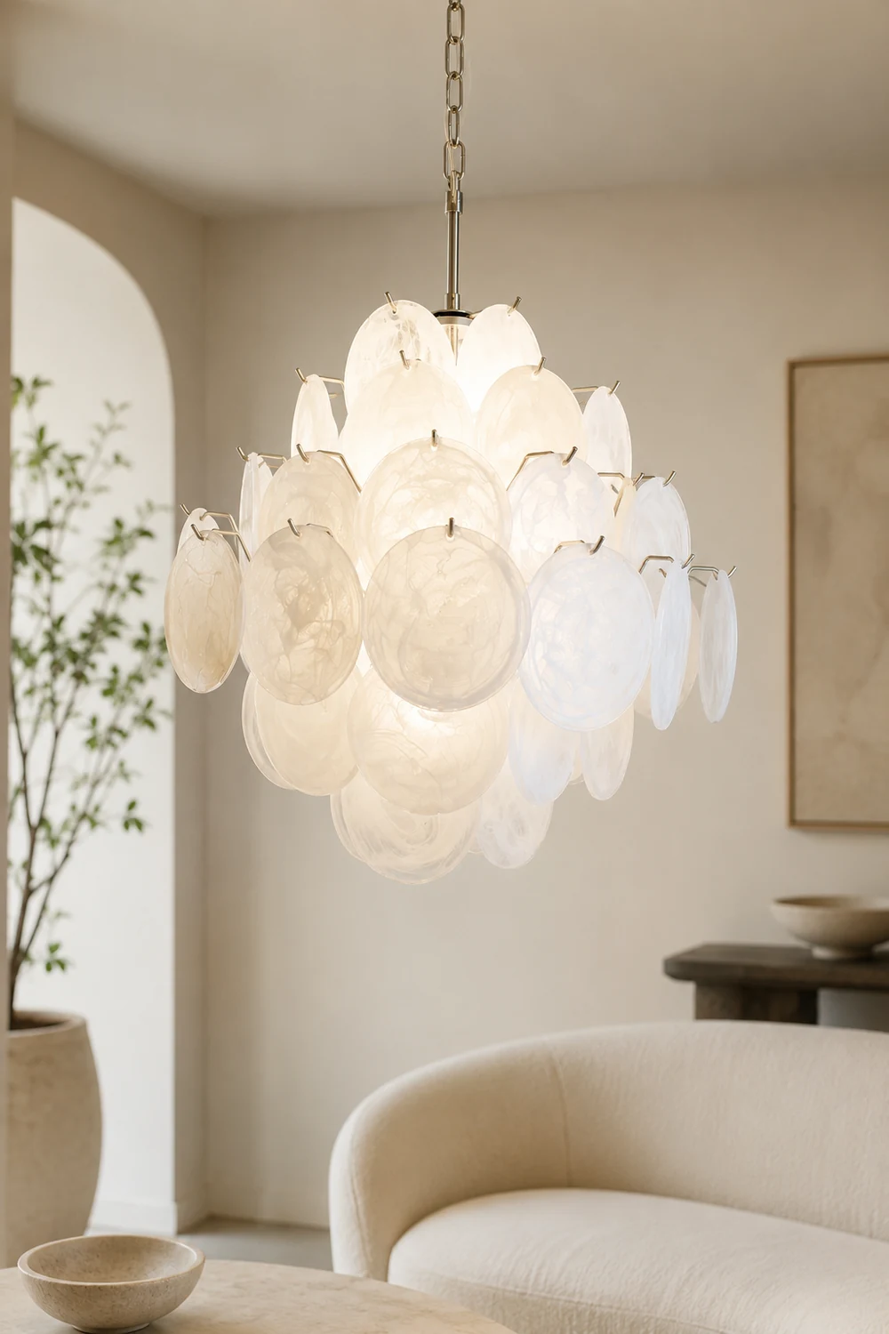 Isadora Murano White Disc Chandelier - Lumpaz