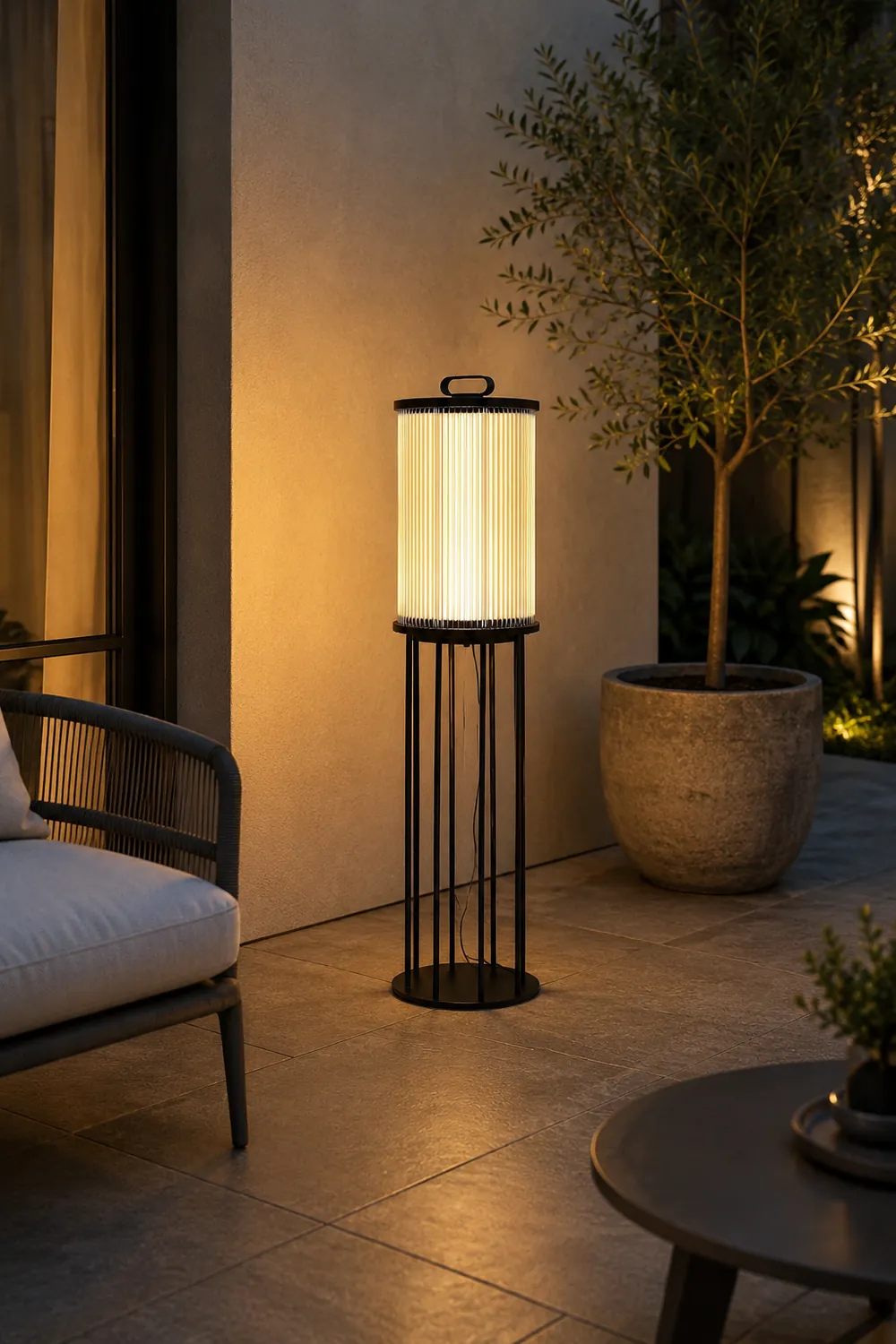 Line Glass Lantern Solar Floor Lamp - Lumpaz