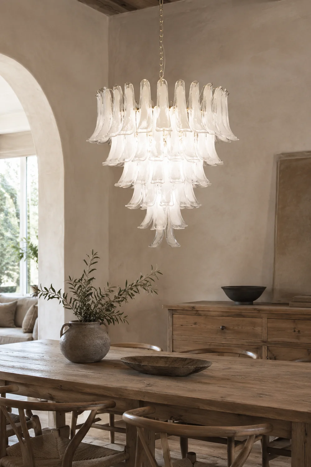 Murano White Glass Petals Chandelier - Lumpaz