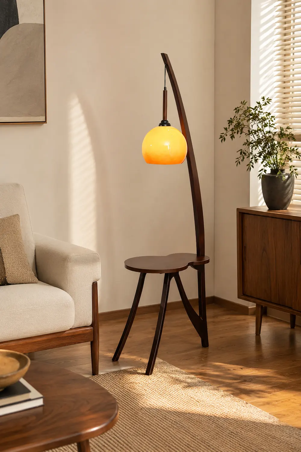Arc Wood Hanging Floor Lamp - Lumpaz