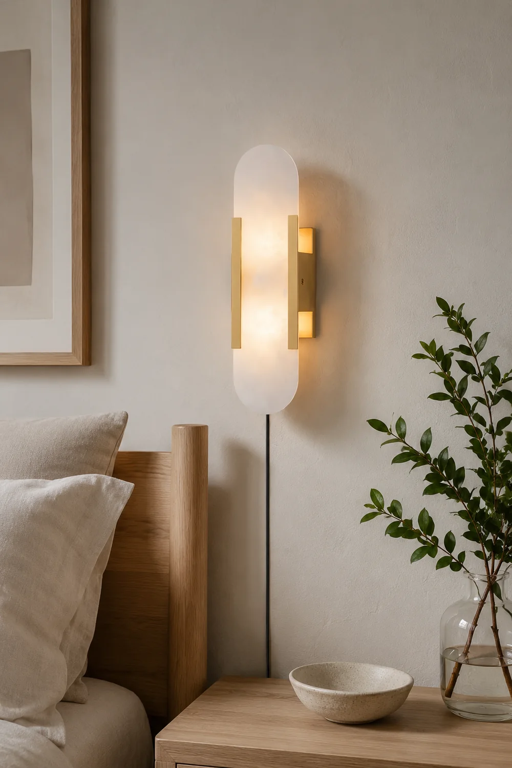 Geometric Harmony Alabaster Plug In Wall Lamp - Lumpaz