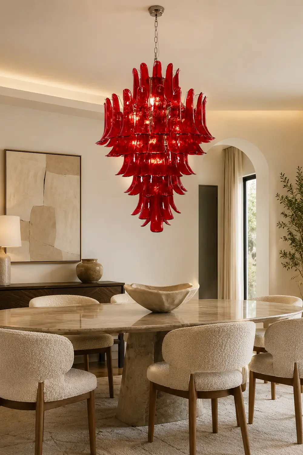Murano Crimson Cascade Chandelier - Lumpaz