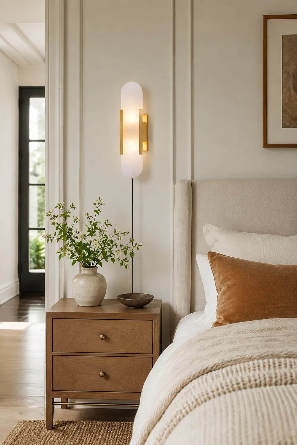 Geometric Harmony Alabaster Plug In Wall Lamp - Lumpaz