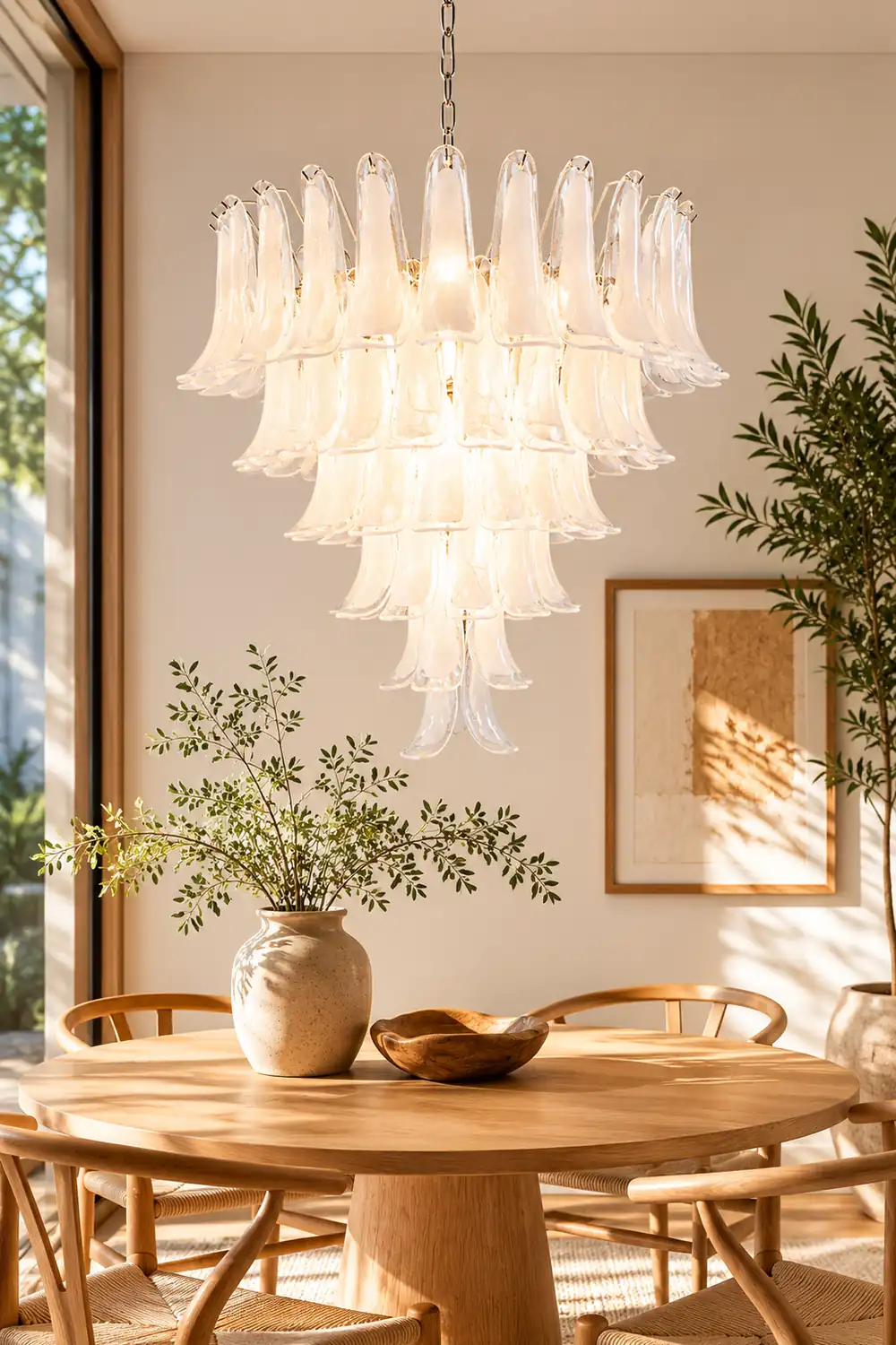 Murano White Glass Petals Chandelier - Lumpaz