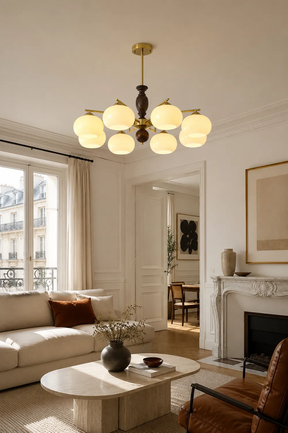 Walnut Beige Orb Chandelier - Lumpaz