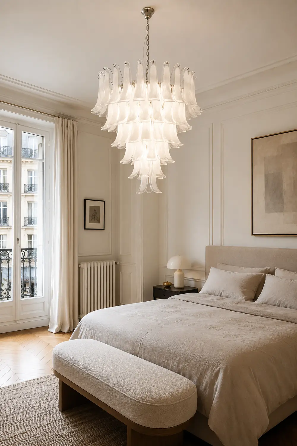 Murano White Glass Petals Chandelier - Lumpaz