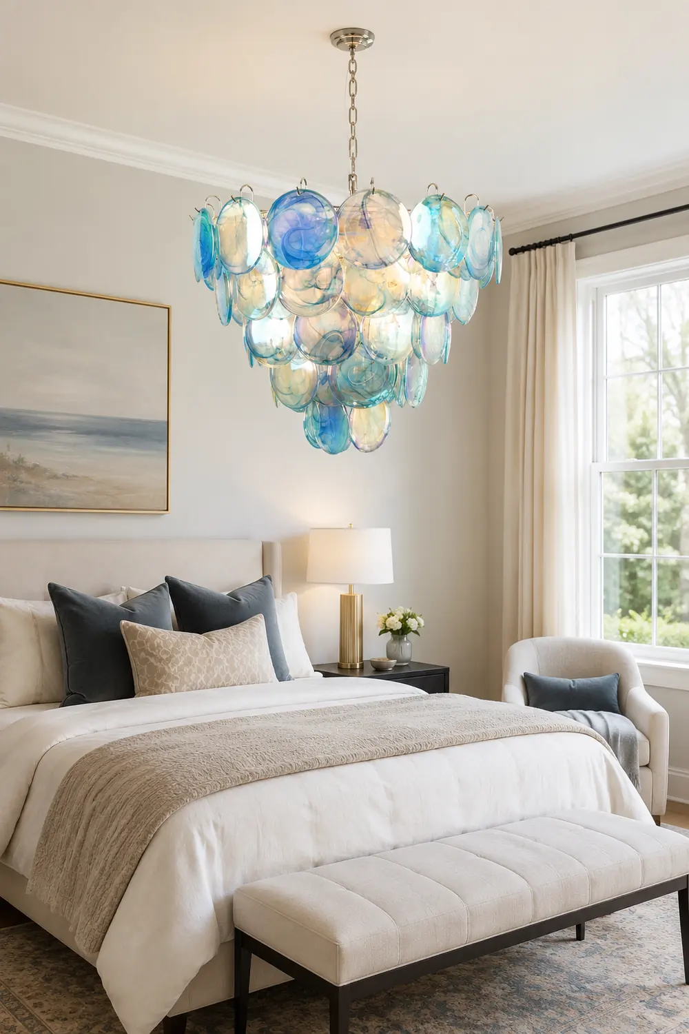Blue Murano Disc Chandelier - Lumpaz
