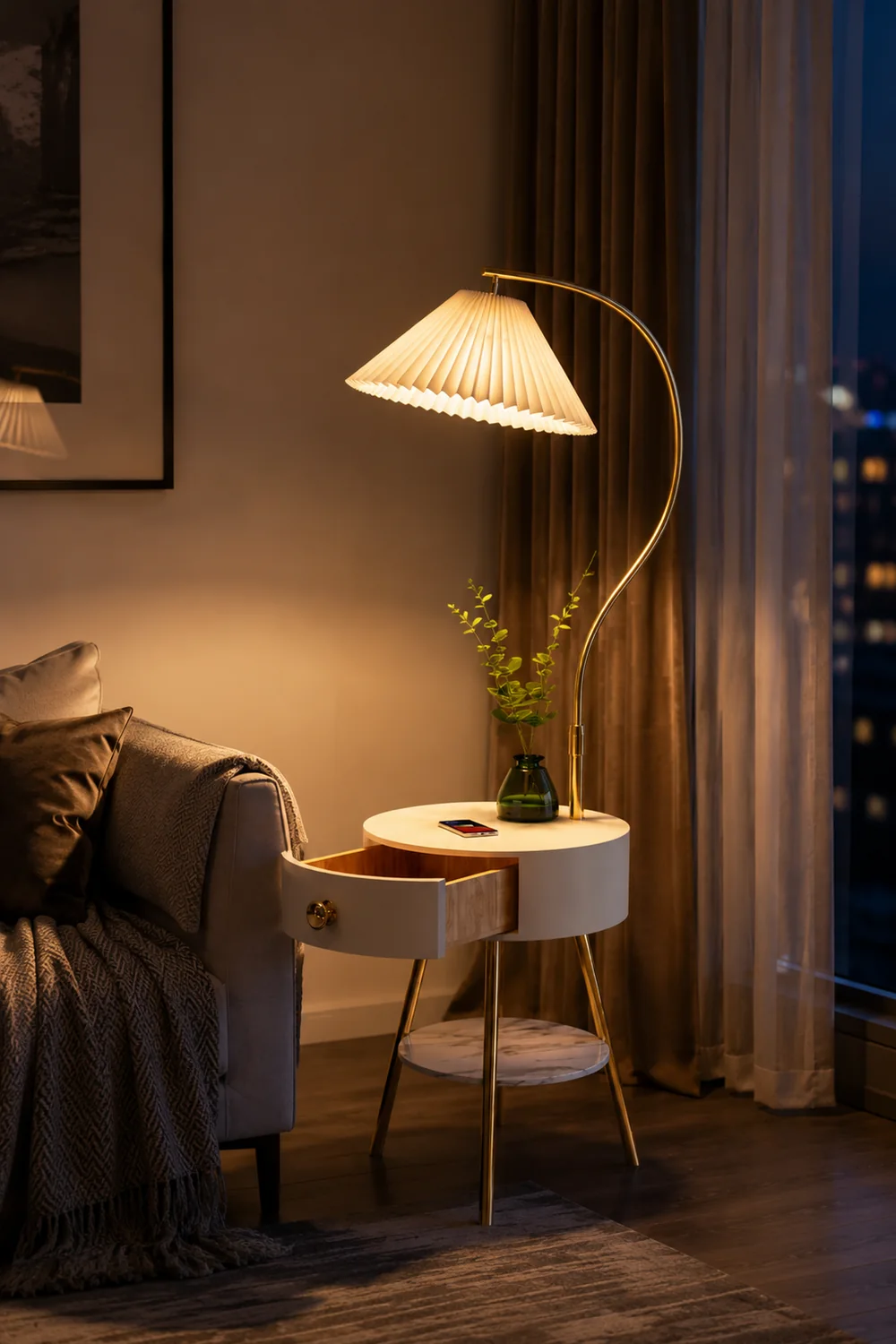 Pleated Nightstand Floor Light - Lumpaz