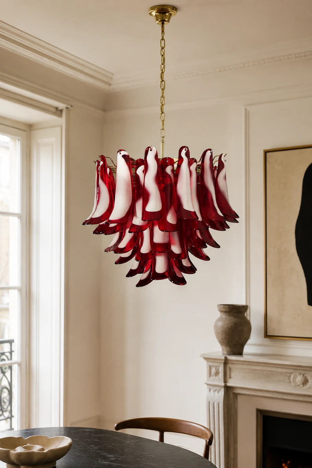 Red Glass Murano Petals Chandelier - Lumpaz