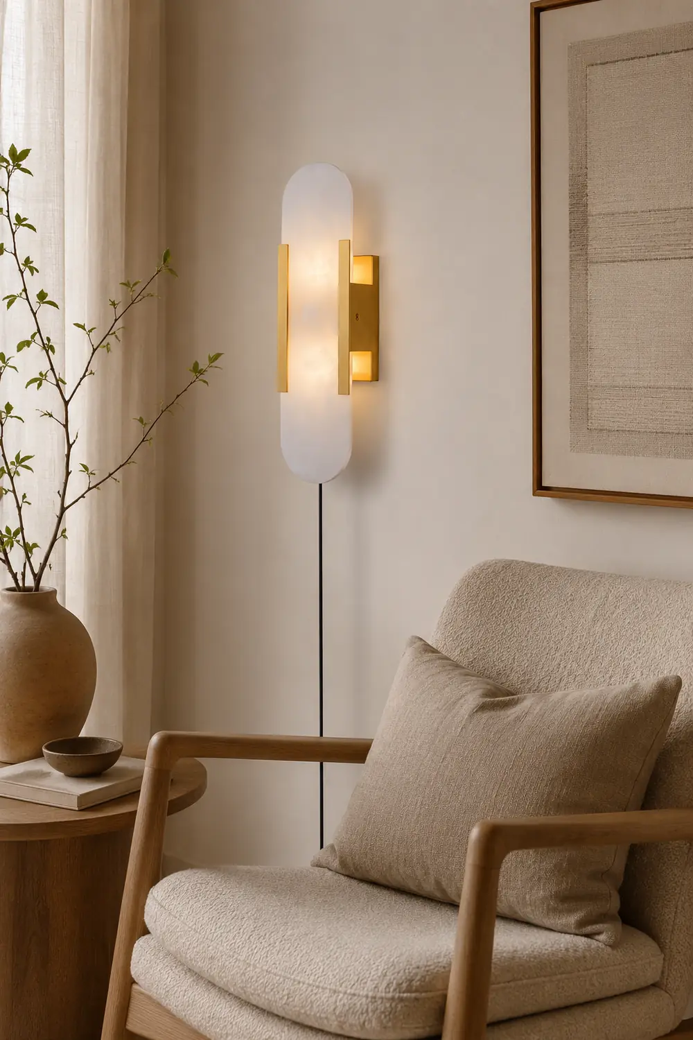 Geometric Harmony Alabaster Plug In Wall Lamp - Lumpaz