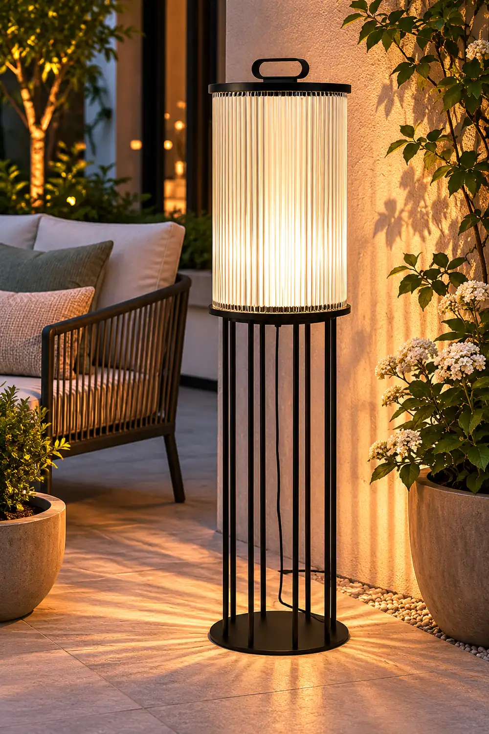 Line Glass Lantern Solar Floor Lamp - Lumpaz