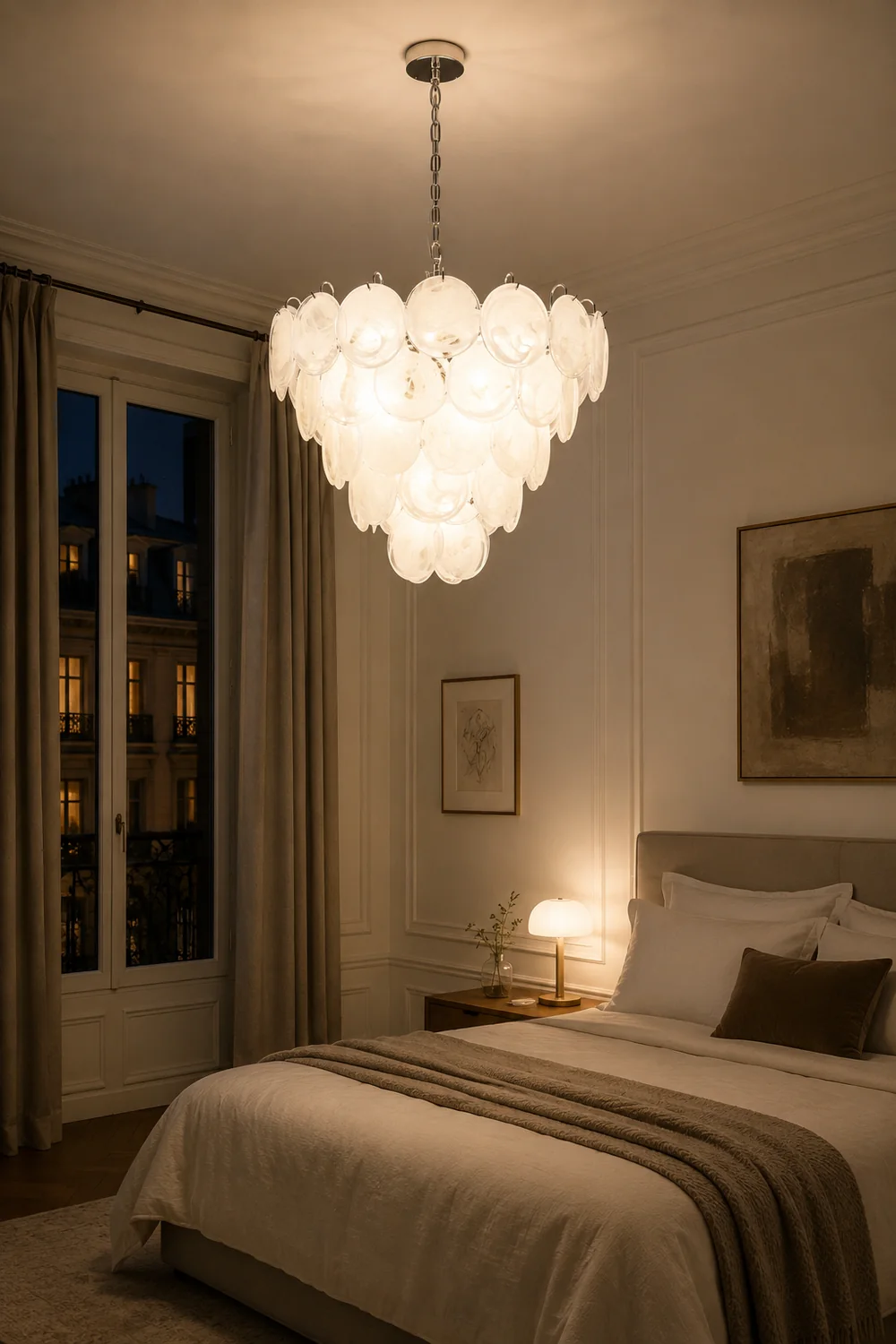White Murano Disc Chandelier - Lumpaz