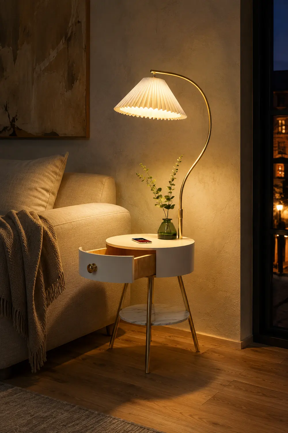 Pleated Nightstand Floor Light - Lumpaz