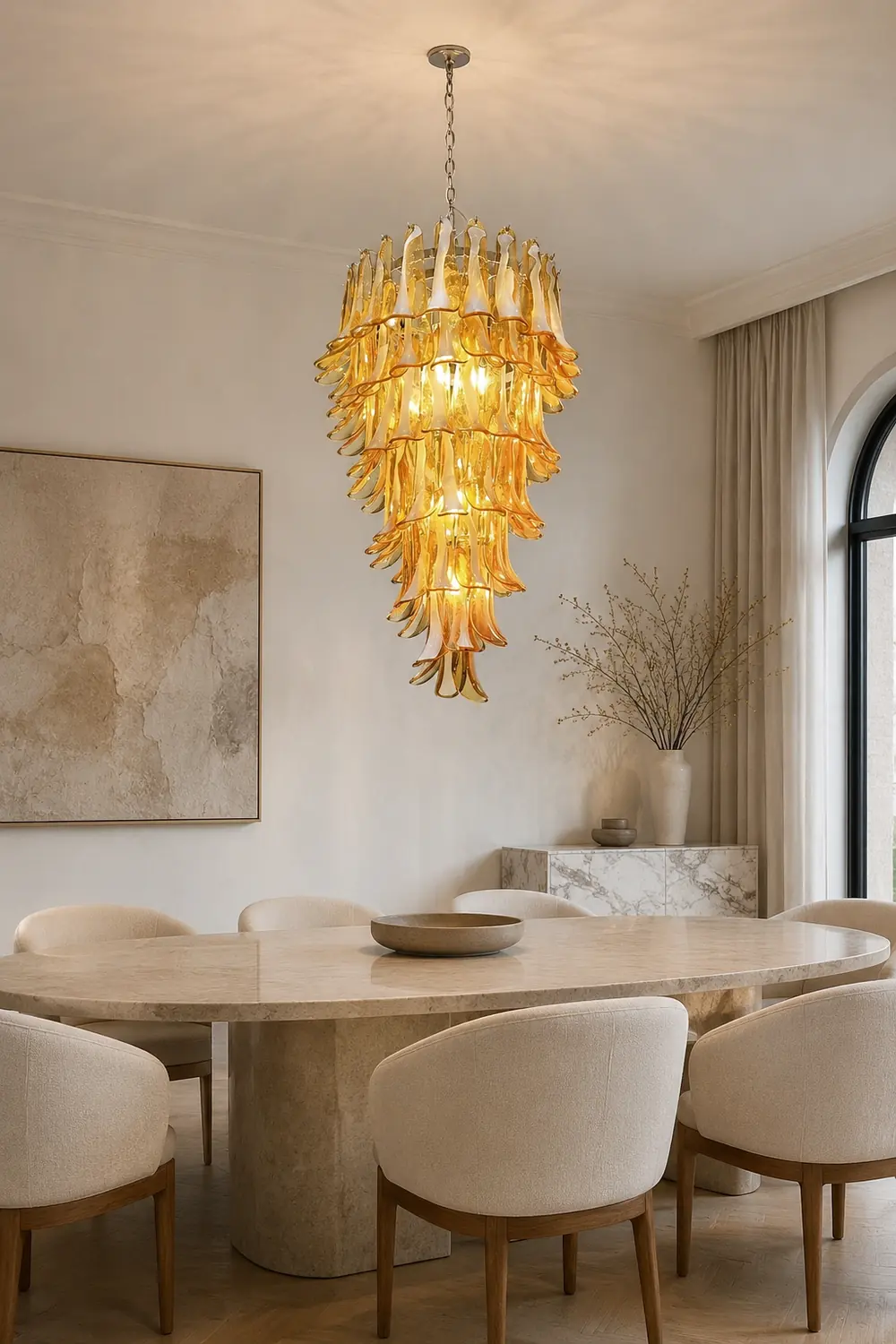 Murano Amber Petals Spiral Chandelier - Lumpaz